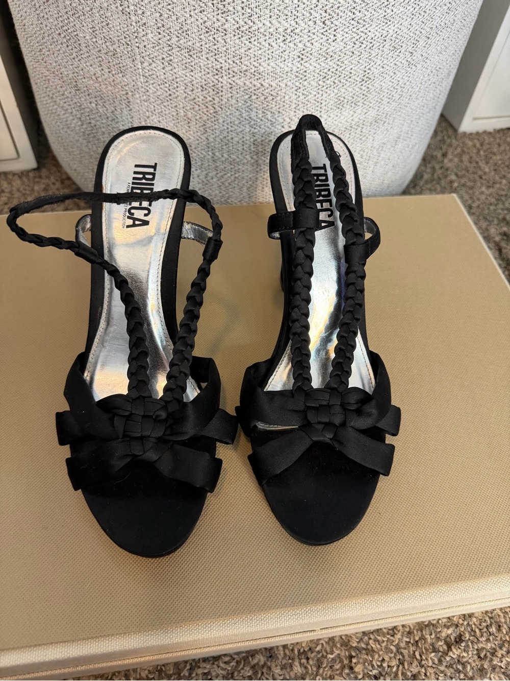 Tribeca by Kenneth Cole Black Braided Knot Sling Heels